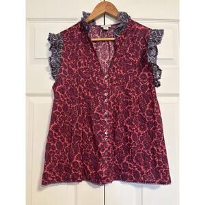 Women’s Sundance Millicent Ruffle Top Floral Purple Pink Size Small